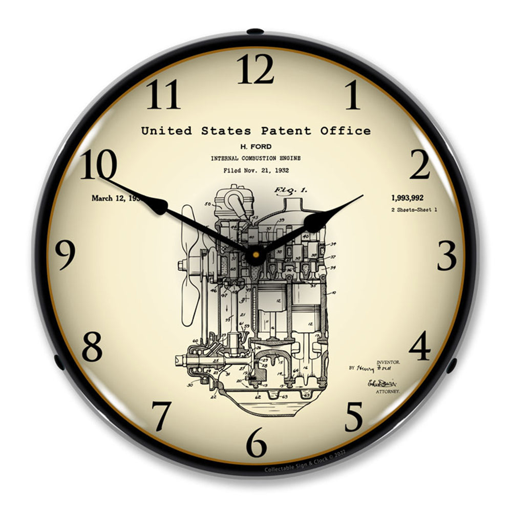 1932 Henry Ford Engine Patent 14" LED Wall Clock