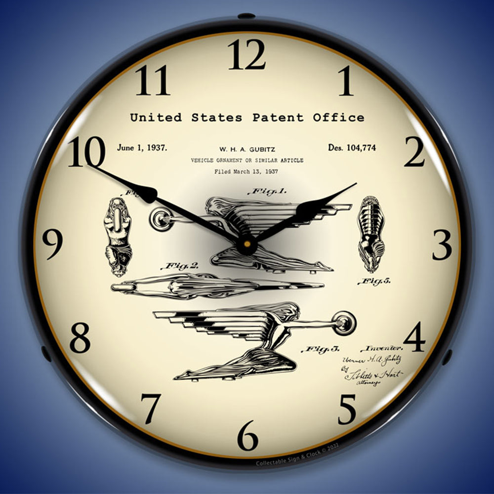 1937 Packard Radiator Cap - Hood Ornament Patent 14" LED Wall Clock