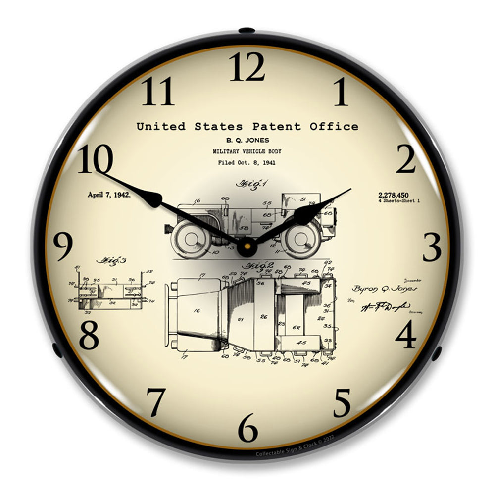 1941 Jeep Military Vehicle Patent 14" LED Wall Clock