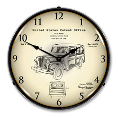 1946 Willys Jeep Station Wagon Patent 14" LED Wall Clock