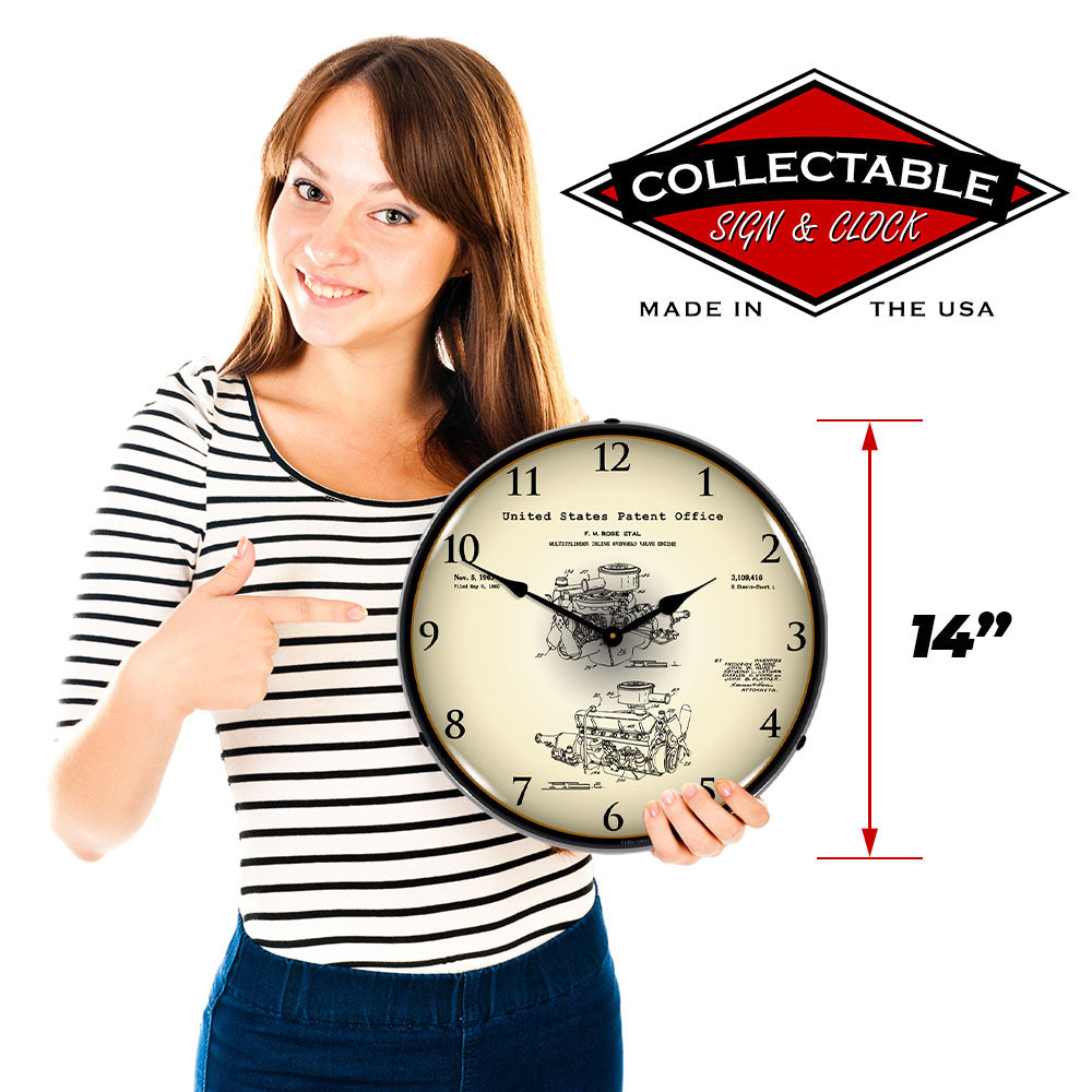 1960 Chrysler 220 Slant Six Engine Patent 14" LED Wall Clock