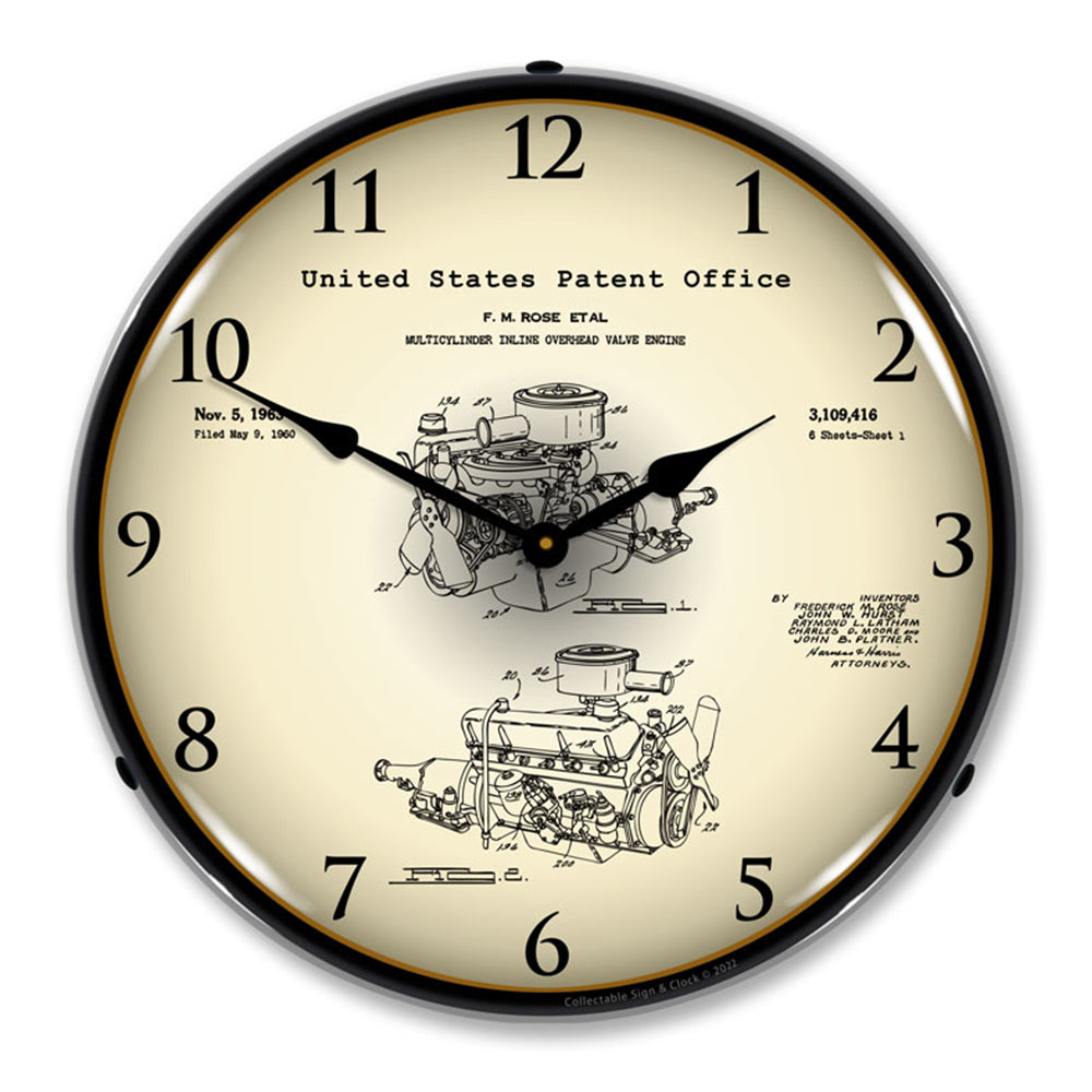 1960 Chrysler 220 Slant Six Engine Patent 14" LED Wall Clock