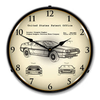1981 DeLorean Automobile Patent 14" LED Wall Clock