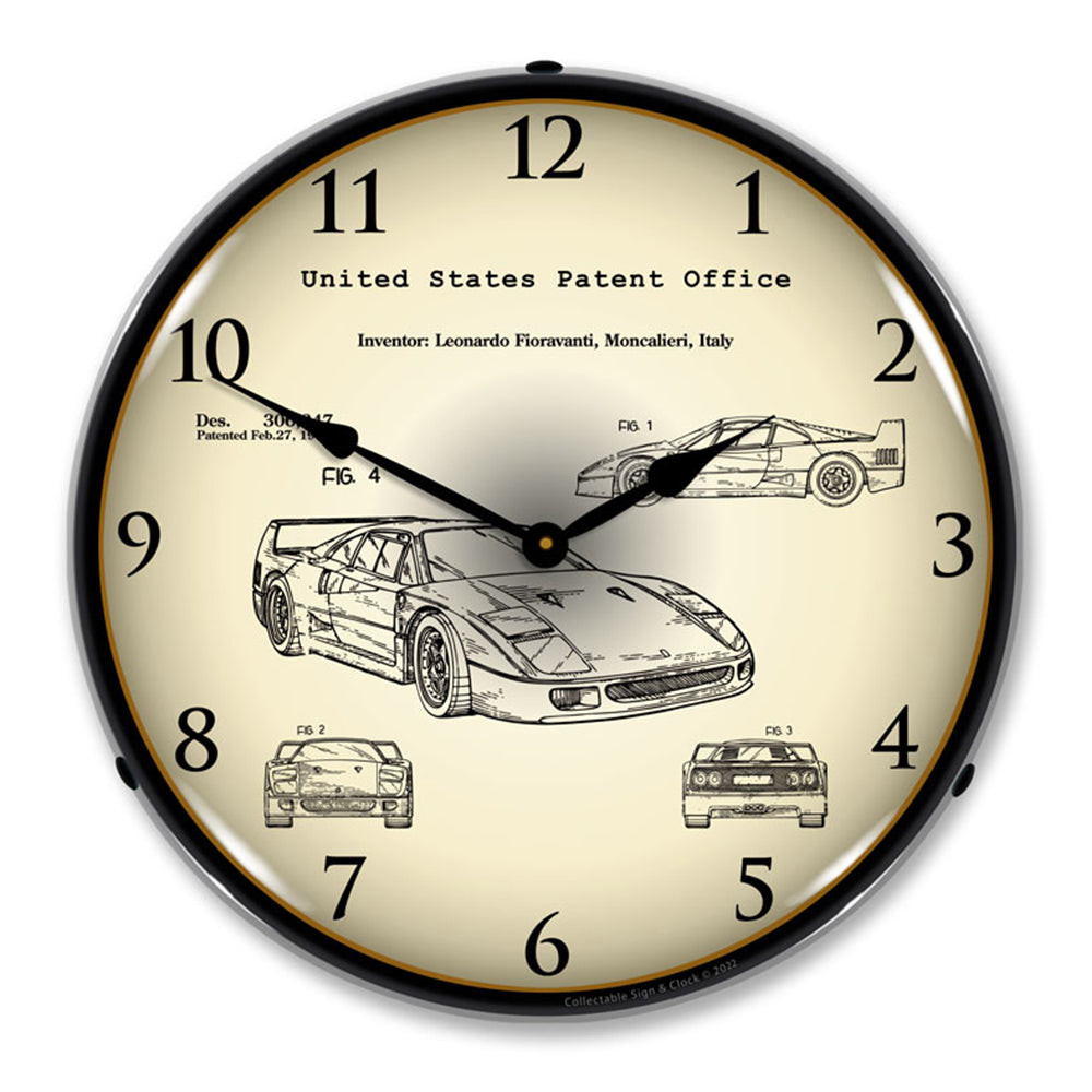 F40 Ferrari Automobile Patent 14" LED Wall Clock