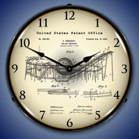 1898 Prescott Roller Coaster Patent 14" LED Wall Clock
