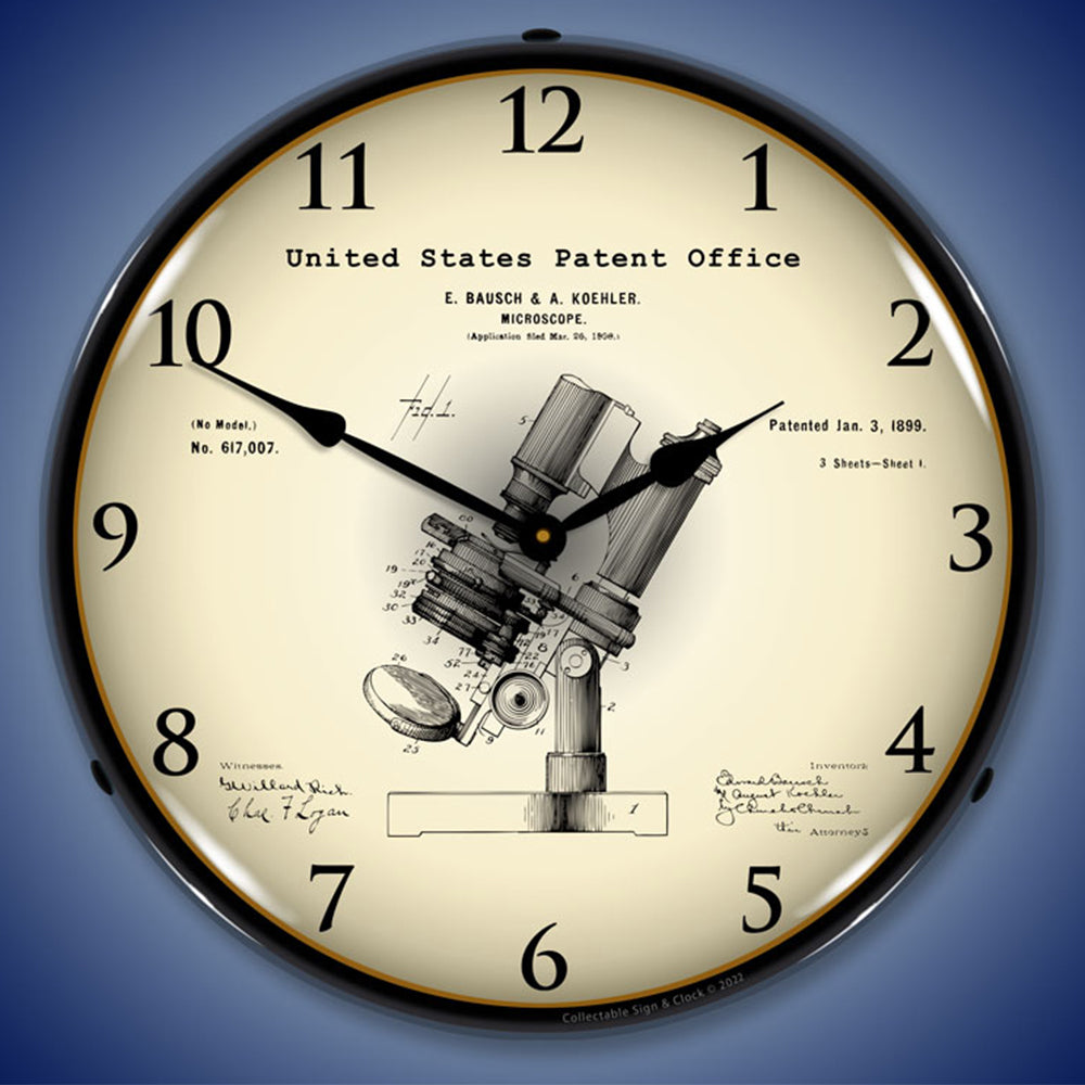 1899 Bausch Microscope Patent 14" LED Wall Clock