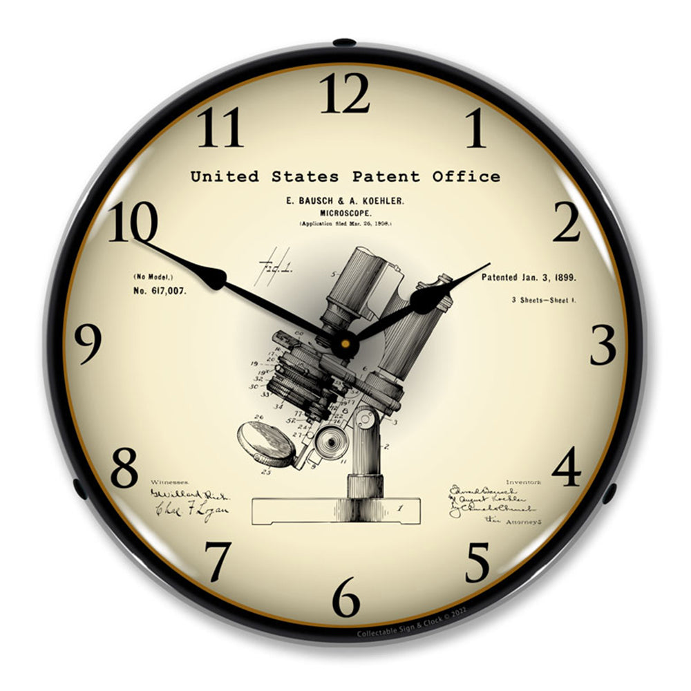 1899 Bausch Microscope Patent 14" LED Wall Clock