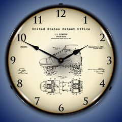 1907 Plimpton Roller Skate Patent 14" LED Wall Clock