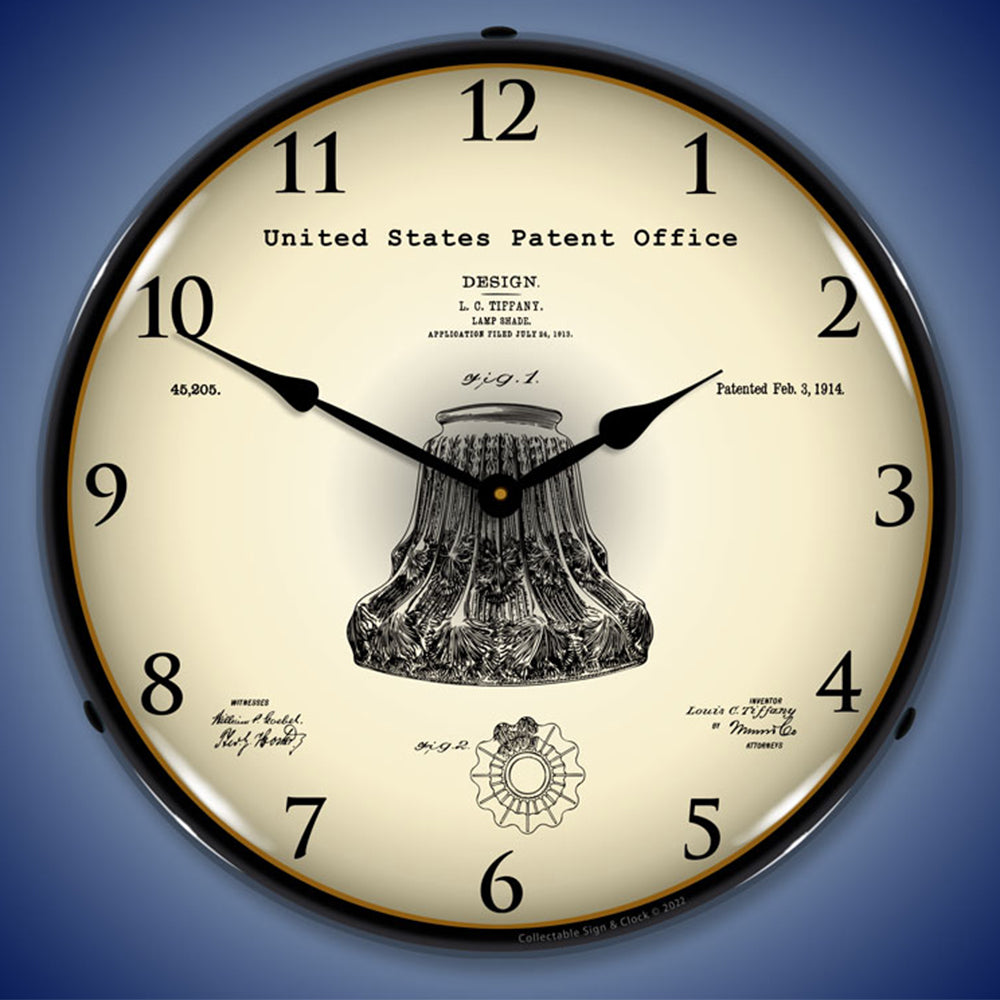 1914 Louis Comfort Tiffany Lamp Shade Patent 14" LED Wall Clock