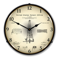 1916 Howard Hughes Oil Drilling Rig Patent 14" LED Wall Clock