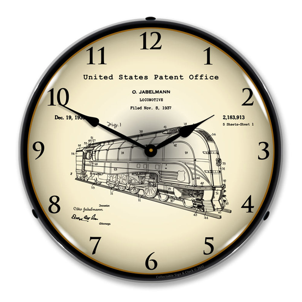 1937 Jabelmann Locomotive Patent 14" LED Wall Clock