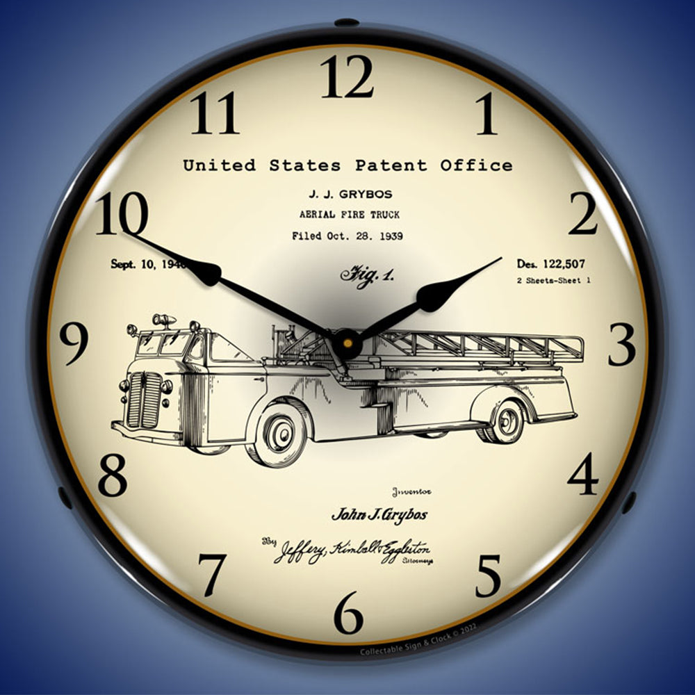 1939 Fire Truck Patent 14" LED Wall Clock