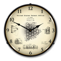 1966 Billiards Ball Rack Patent 14" LED Wall Clock