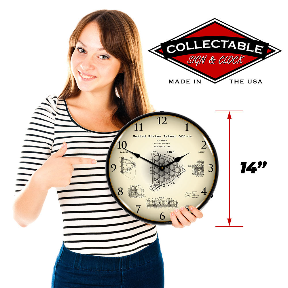 1966 Billiards Ball Rack Patent 14" LED Wall Clock