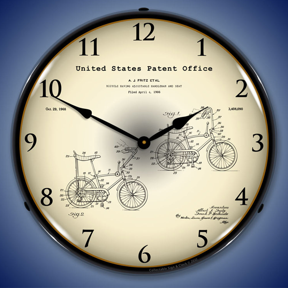 1968 Stingray Bicycle Patent 14" LED Wall Clock