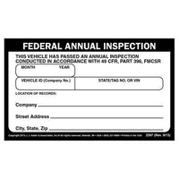 JJ Keller Record of Annual Inspection - Decal