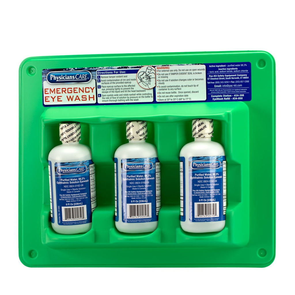 First Aid Only Emergency Eyewash Station | Triple 8 oz. Screw Cap Bottle System
