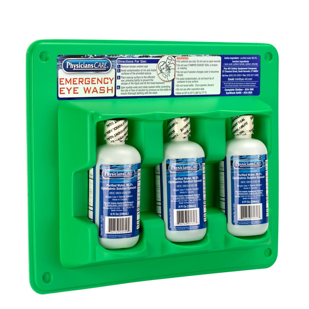 First Aid Only Emergency Eyewash Station | Triple 8 oz. Screw Cap Bottle System
