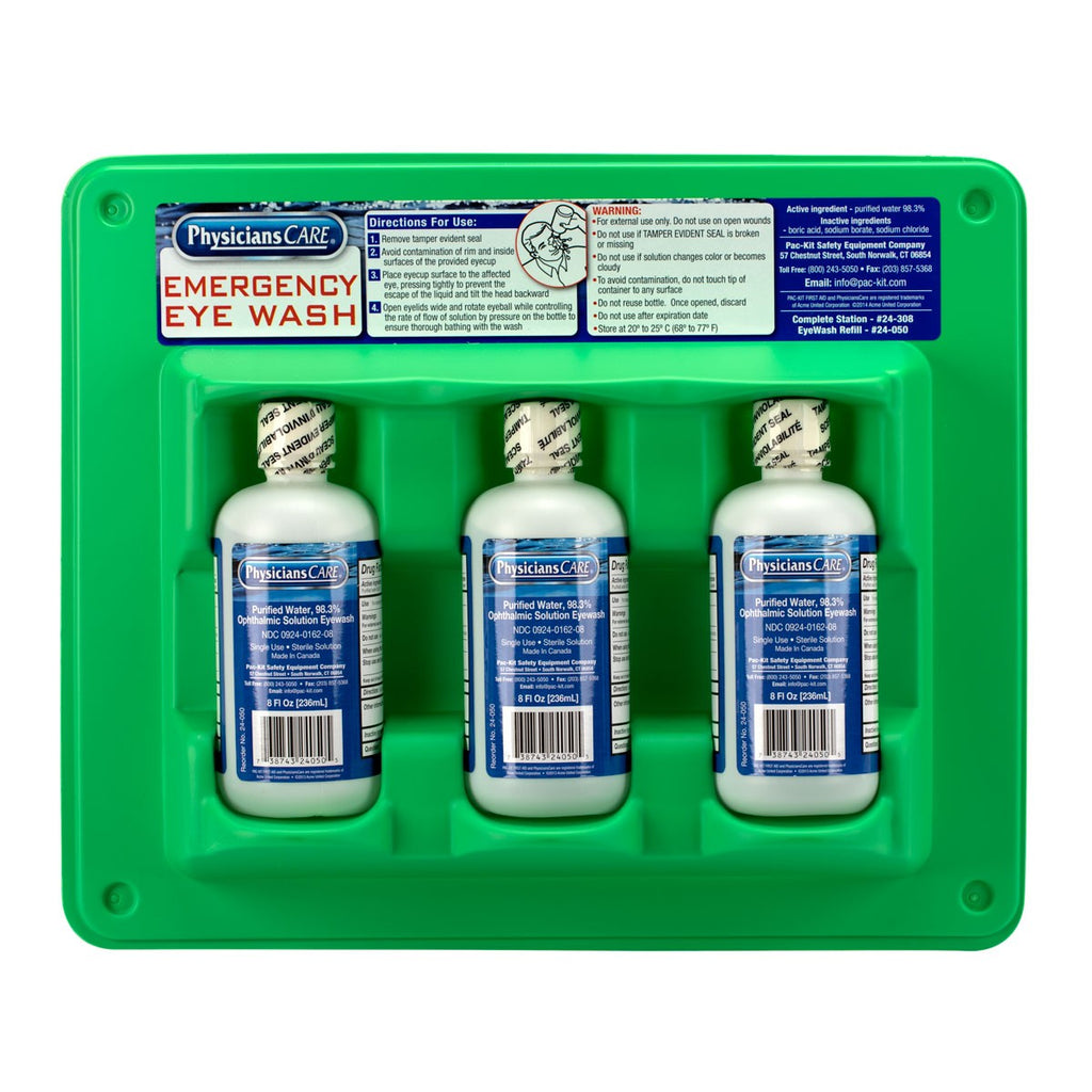 First Aid Only Emergency Eyewash Station | Triple 8 oz. Screw Cap Bottle System
