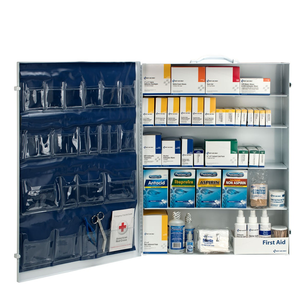First Aid Only 200 Person 5 Shelf Industrial Metal First Aid Cabinet with Pocket Liner, 1718 Pieces