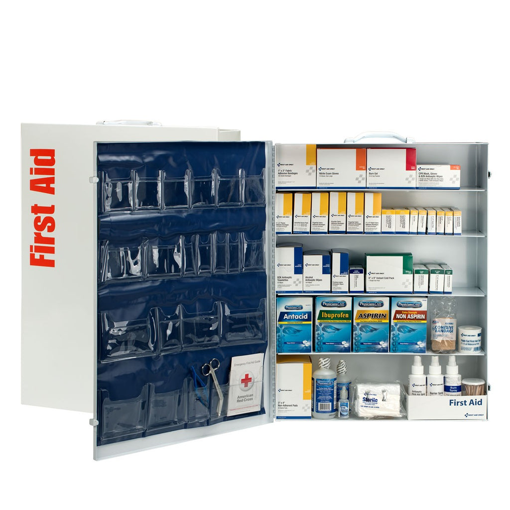 First Aid Only 200 Person 5 Shelf Industrial Metal First Aid Cabinet with Pocket Liner, 1718 Pieces
