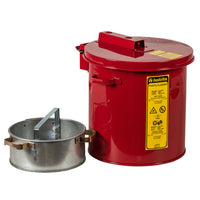 Justrite 1 Gallon, Wash Tank with Basket for Small Parts Cleaning, Self-Close Cover with Fusible Link, Steel