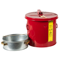 Justrite 2 Gallon, Wash Tank with Basket for Small Parts Cleaning, Self-Close Cover with Fusible Link, Steel