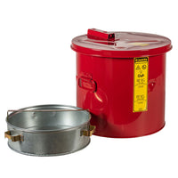 Justrite 3.5 Gallon, Wash Tank with Basket for Small Parts Cleaning, Self-Close Cover with Fusible Link, Steel