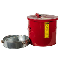 Justrite 6 Gallon, Wash Tank with Basket for Small Parts Cleaning, Self-Close Cover with Fusible Link, Steel