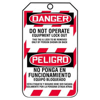 JJ Keller Bilingual Lockout/Tagout Tag, Do Not Operate Equipment Lock Out