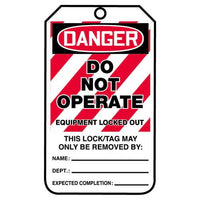 JJ Keller Lockout/Tagout Tag - Do Not Operate, Equipment Locked Out