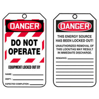JJ Keller Lockout/Tagout Tag - Danger Do Not Operate Equipment Locked Out By