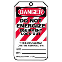 JJ Keller Lockout/Tagout Tag - Danger Do Not Energize Equipment Lockout