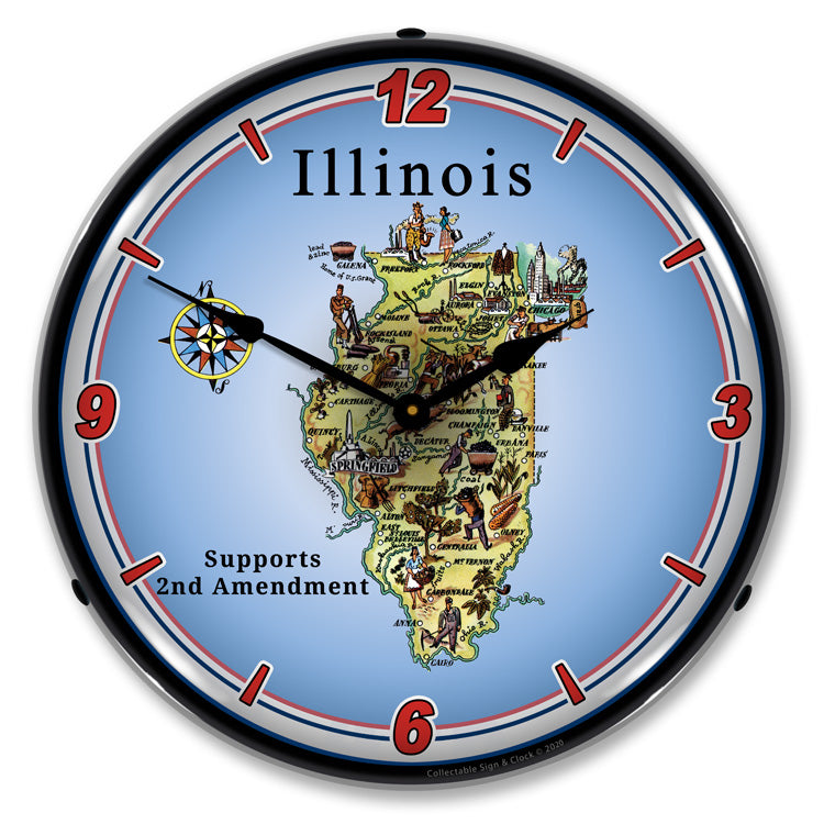Illinois Supports the 2nd Amendment 14" LED Wall Clock