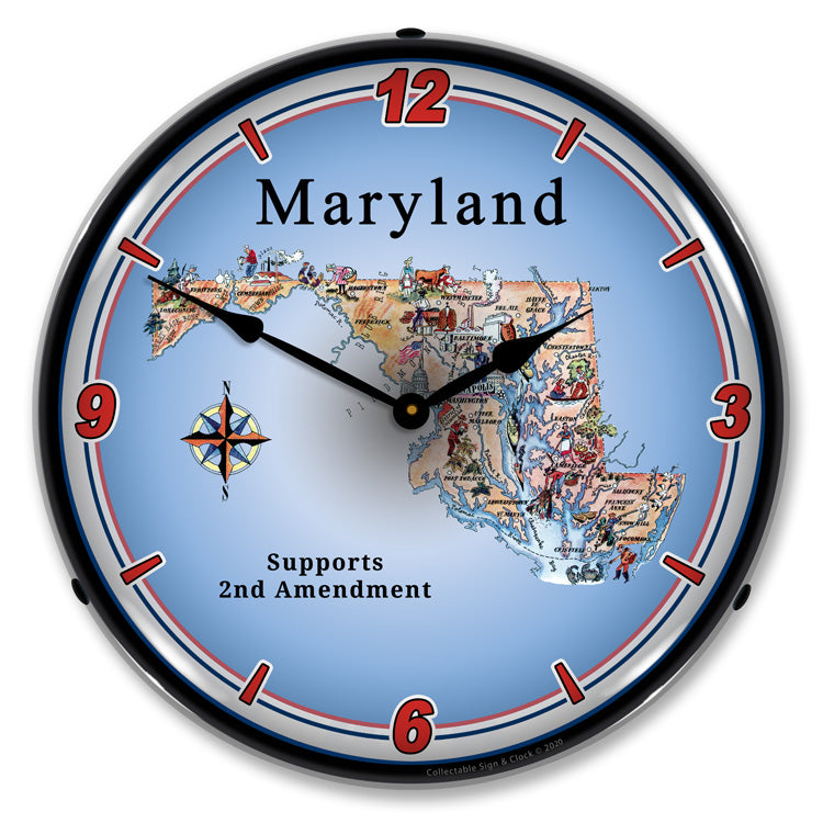 Maryland Supports the 2nd Amendment 14" LED Wall Clock