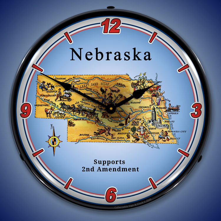 Nebraska Supports the 2nd Amendment 14" LED Wall Clock