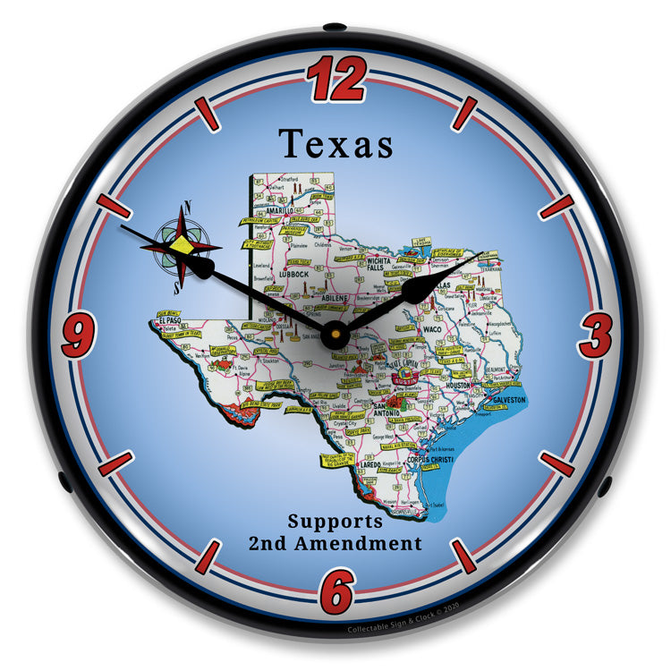 Texas Supports the 2nd Amendment 14" LED Wall Clock