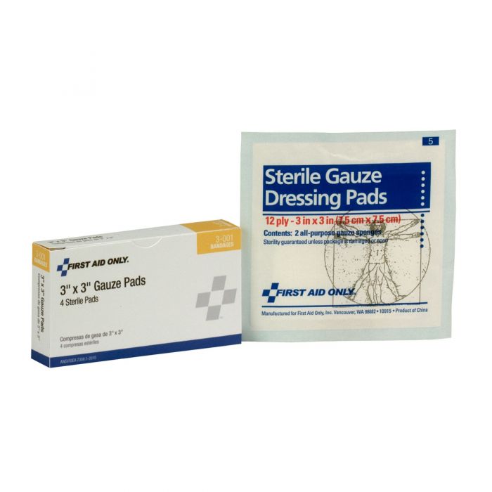 First Aid Only Sterile Gauze Pads | 3" x 3" 8-Ply Bulk Case, 4 Per Box