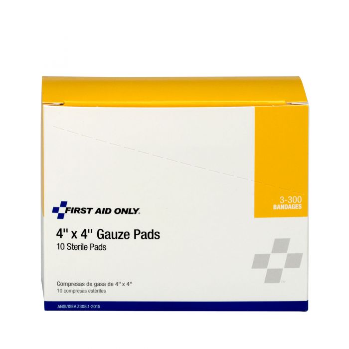 First Aid Only Sterile Gauze Pads - 4 in x 4 in 8-Ply Wound Dressings, 10 Per Box
