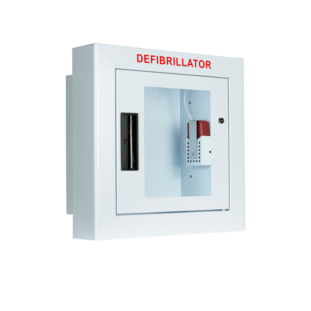 Cubix Safety Semi-Recessed Compact AED Cabinet with Alarm and LED Strobe