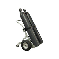 Justrite Double Cylinder Hand Truck, 16 Inch Pneumatic Wheels, Rear Casters