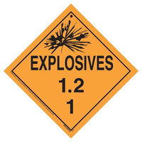 JJ Keller Division 1.2 Explosives Placard, Worded, 176 lb Polycoated Tagboard