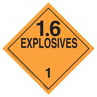 JJ Keller Division 1.6 Explosives Placard - Worded, Vinyl