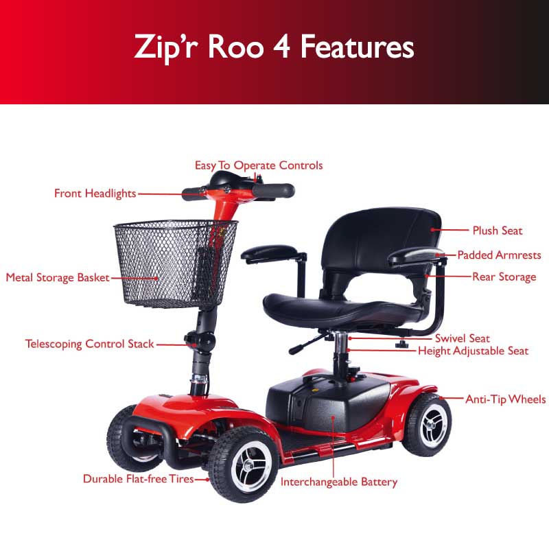 Zip'r Roo 4-Wheel Mobility Scooter – Compact Stability for Professional Environments