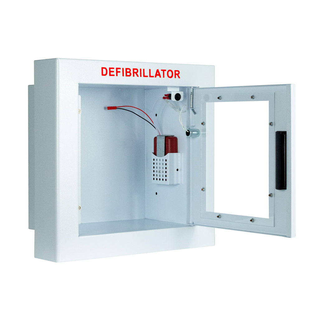 Cubix Safety Semi-Recessed Compact AED Cabinet with Alarm and LED Strobe