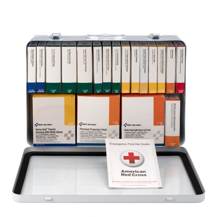 First Aid Only 36-Unit Weatherproof Steel Kit with BBP, CPR, and Custom Logo