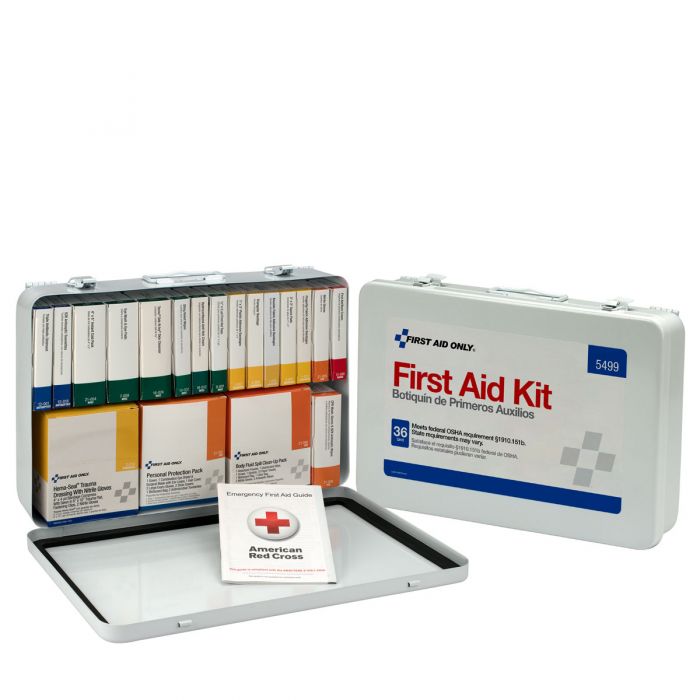 First Aid Only 36-Unit Weatherproof Steel Kit with BBP, CPR, and Custom Logo