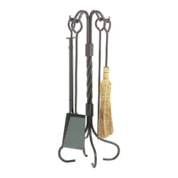 Dagan 5-Piece Wrought Iron Fireplace Tool Set - Corn Broom & Twist Stand