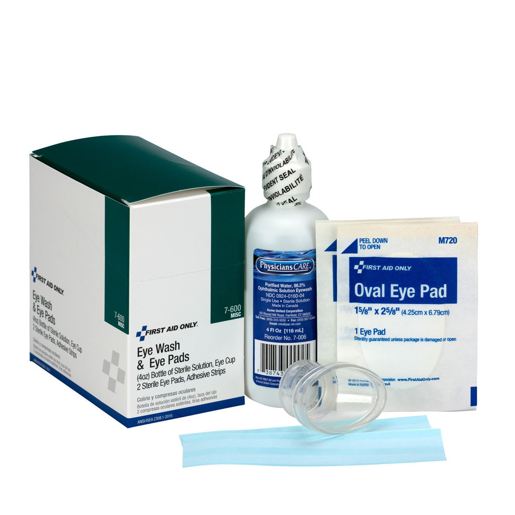 First Aid Only 10-Piece Emergency Eye Wash Kit - 4 oz. Ocular Irrigation and Dressing Set