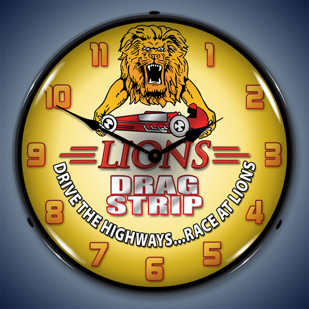Collectable Sign & Clock Lions Drag Strip 14" Backlit LED Wall Clock